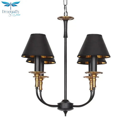 Traditional Cone Shape Chandelier 3/4/6 - Head Fabric Hanging Pendant In Black/Chrome With Swooping