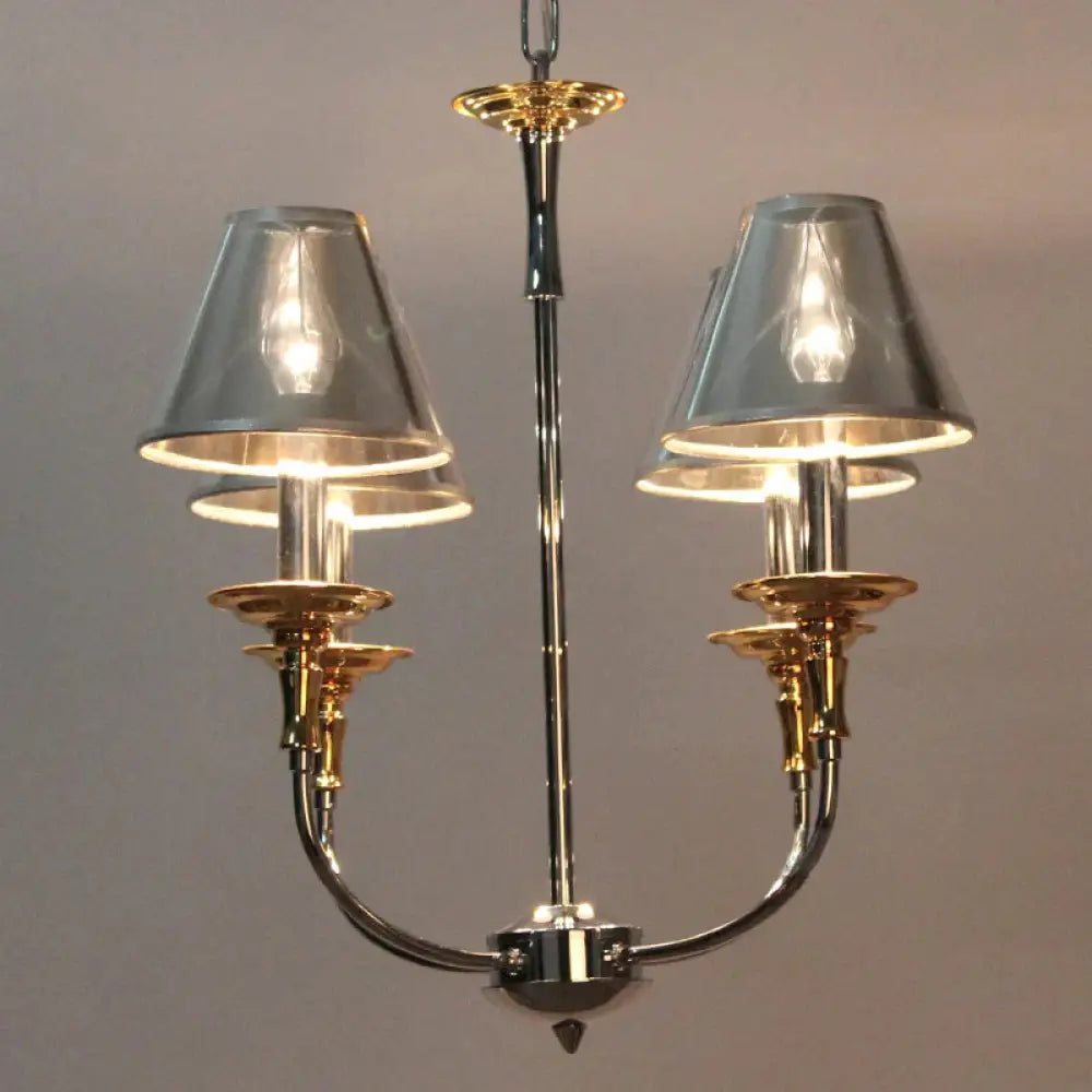 Traditional Cone Shape Chandelier 3/4/6 - Head Fabric Hanging Pendant In Black/Chrome With Swooping