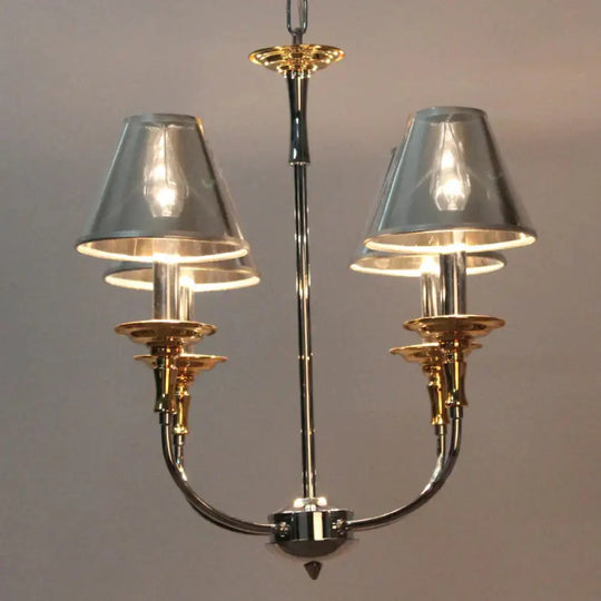 Traditional Cone Shape Chandelier 3/4/6 - Head Fabric Hanging Pendant In Black/Chrome With Swooping