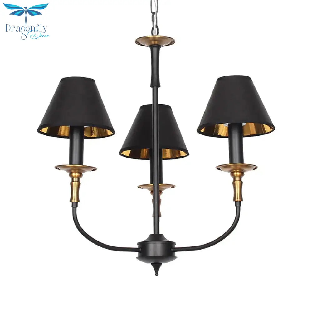 Traditional Cone Shape Chandelier 3/4/6 - Head Fabric Hanging Pendant In Black/Chrome With Swooping