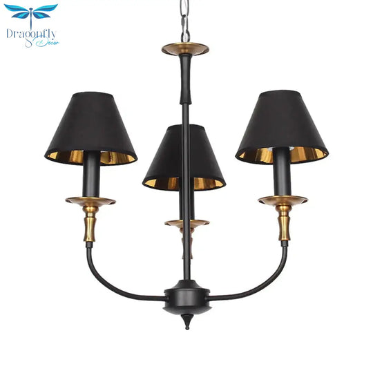 Traditional Cone Shape Chandelier 3/4/6 - Head Fabric Hanging Pendant In Black/Chrome With Swooping