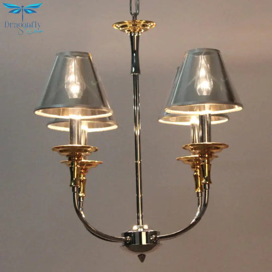 Traditional Cone Shape Chandelier 3/4/6 - Head Fabric Hanging Pendant In Black/Chrome With Swooping