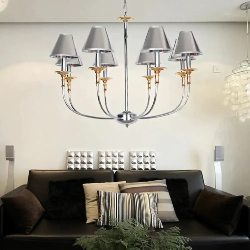 Traditional Cone Shape Chandelier 3/4/6 - Head Fabric Hanging Pendant In Black/Chrome With Swooping