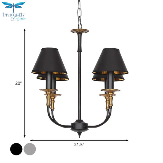 Traditional Cone Shape Chandelier 3/4/6 - Head Fabric Hanging Pendant In Black/Chrome With Swooping