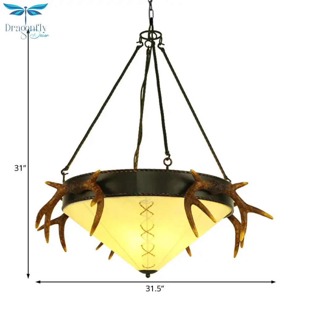 Traditional Cone Shaped Hanging Lamp 3 Bulbs Fabric Chandelier Light Fixture In White/Yellow For