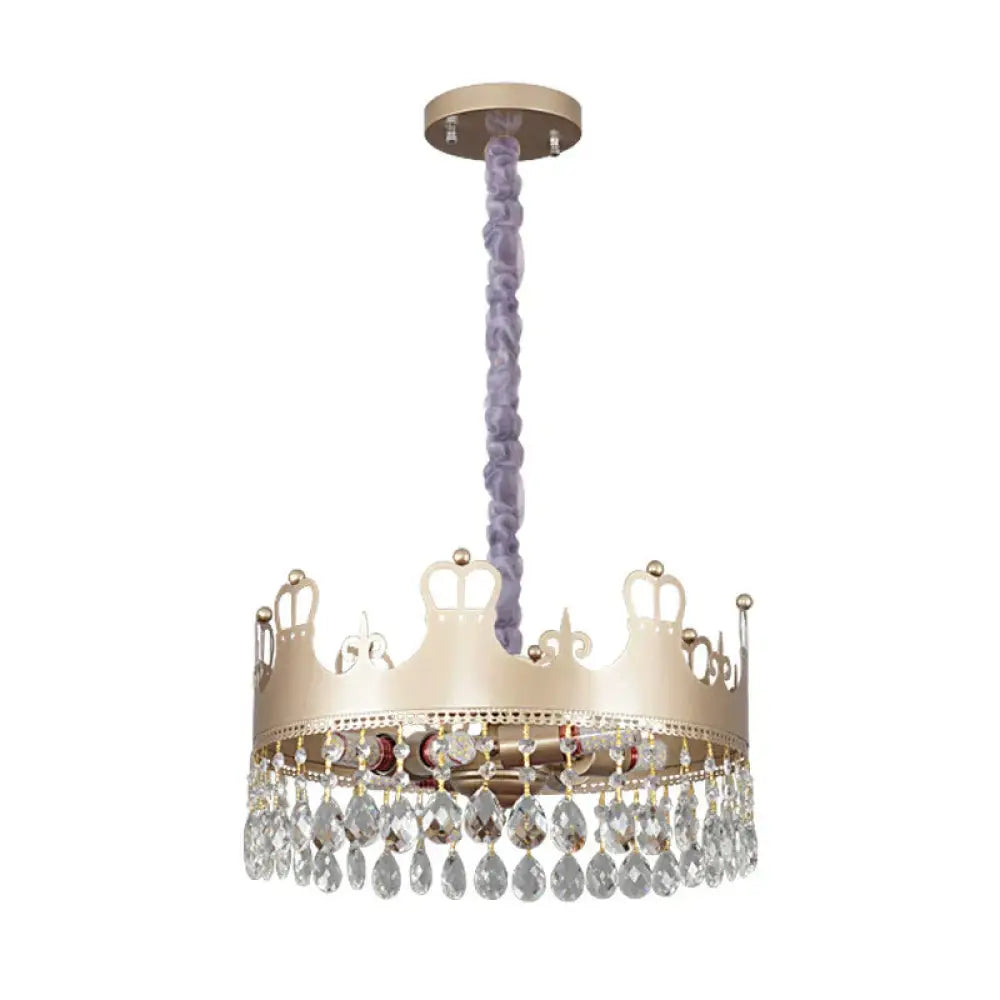 Traditional Crown Chandelier Lamp 6 Heads Clear Crystal Accents Suspension Light In Gold