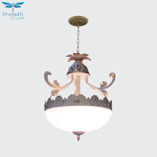 Traditional Dome Pendant Light Fixture 12’/16’/19.5’ Wide 3 Heads Hand - Worked White Glass