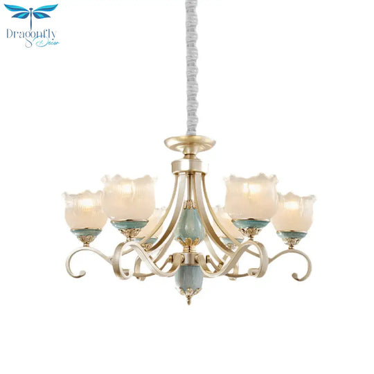 Traditional Floral Ceiling Chandelier 3/5/6 Lights Frosted Glass Pendant Lighting Fixture In Gold