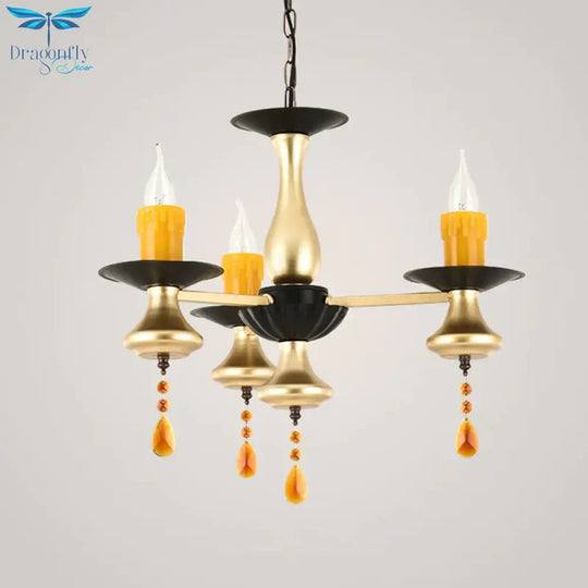Traditional Iron Bellied Oval Vase Hanging Lamp With Resin Candle 3/5/6 Lights Golden Chandelier