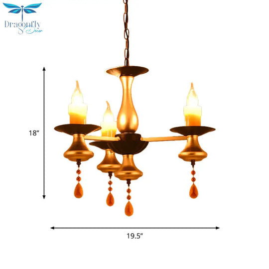 Traditional Iron Bellied Oval Vase Hanging Lamp With Resin Candle 3/5/6 Lights Golden Chandelier