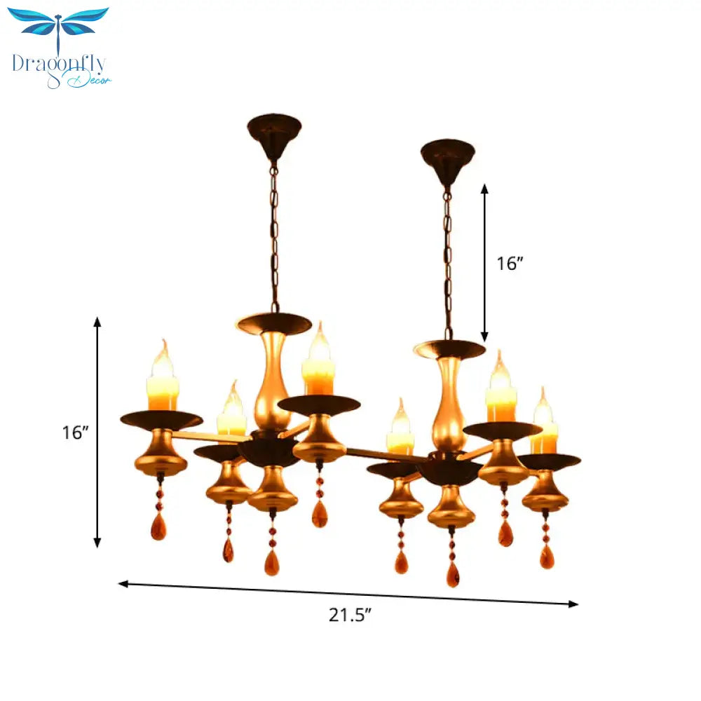 Traditional Iron Bellied Oval Vase Hanging Lamp With Resin Candle 3/5/6 Lights Golden Chandelier