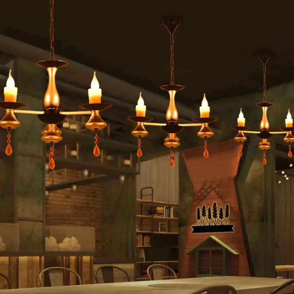 Traditional Iron Bellied Oval Vase Hanging Lamp With Resin Candle 3/5/6 Lights Golden Chandelier 3 /