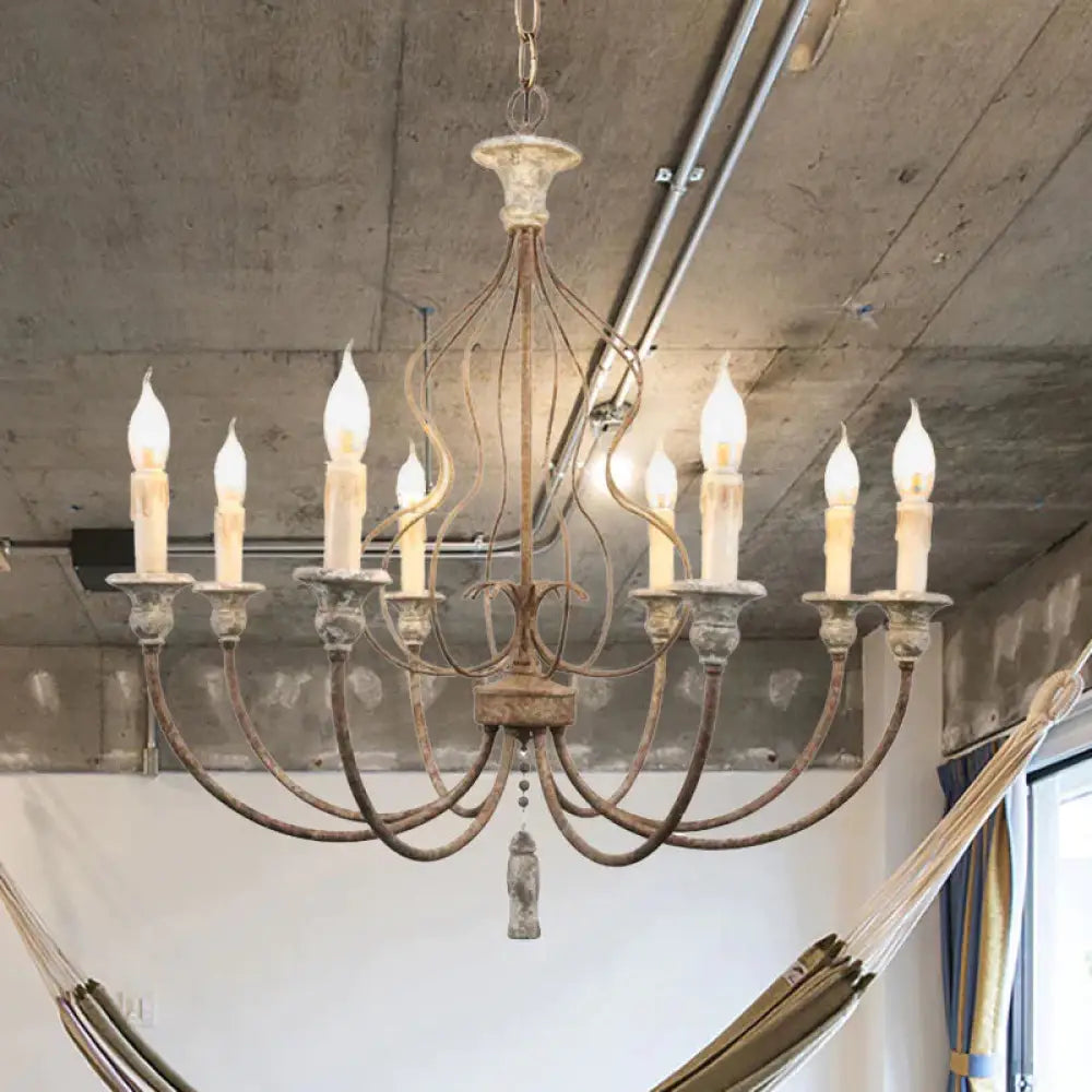 Traditional Sputnik Hanging Chandelier Metal 8 Bulbs Suspension Light In Rust For Bedroom