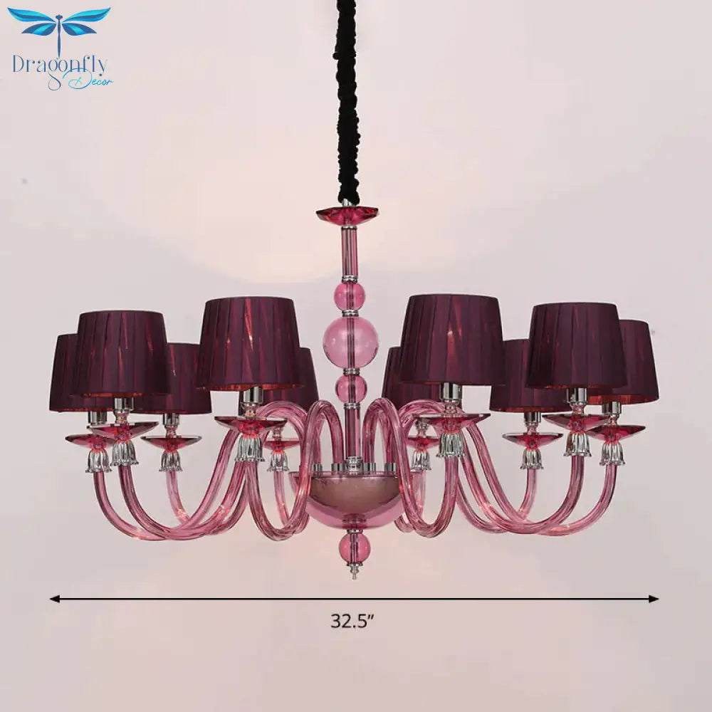 Traditional Starburst Pendant Chandelier 6/8/10 Bulbs Purple Glass Suspension Hanging Lamp With