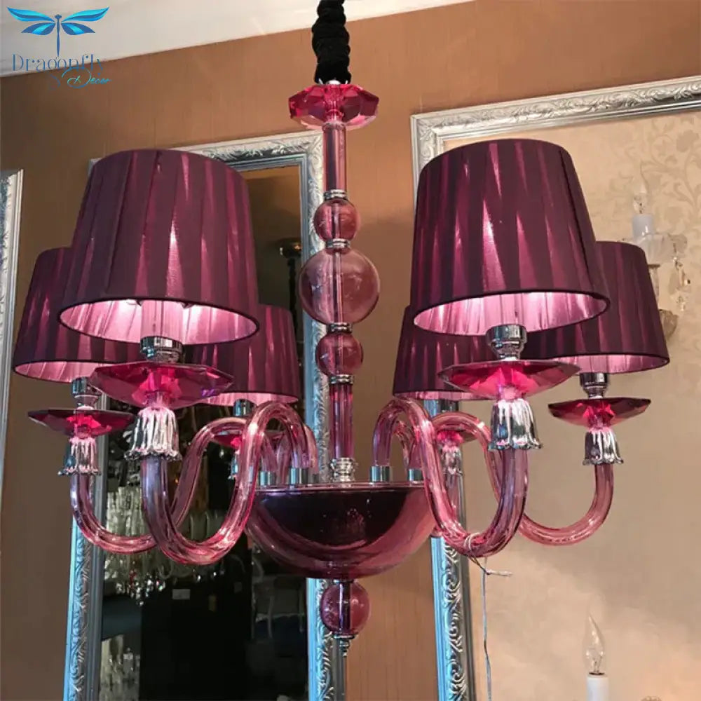 Traditional Starburst Pendant Chandelier 6/8/10 Bulbs Purple Glass Suspension Hanging Lamp With