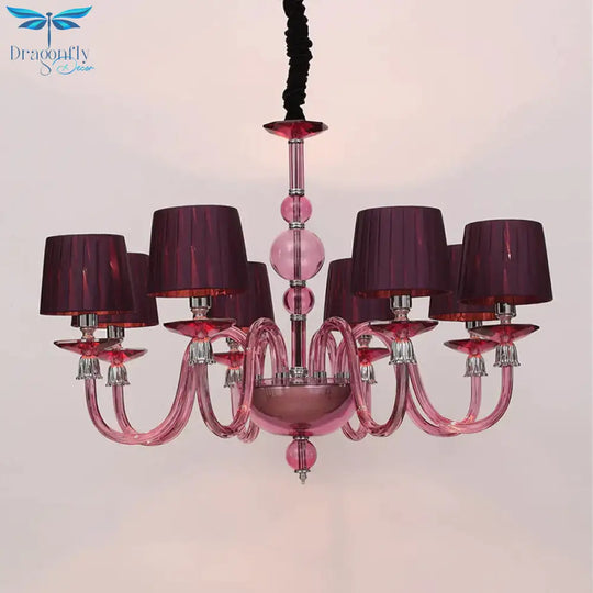 Traditional Starburst Pendant Chandelier 6/8/10 Bulbs Purple Glass Suspension Hanging Lamp With