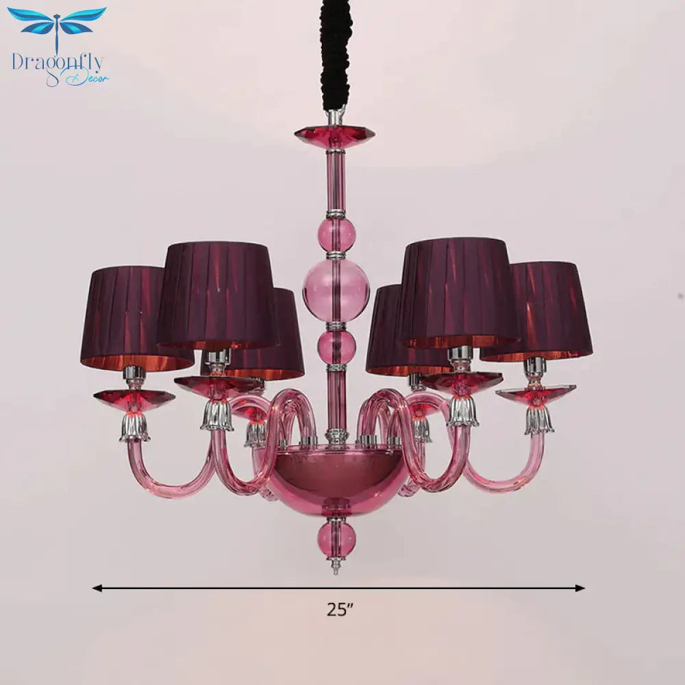 Traditional Starburst Pendant Chandelier 6/8/10 Bulbs Purple Glass Suspension Hanging Lamp With