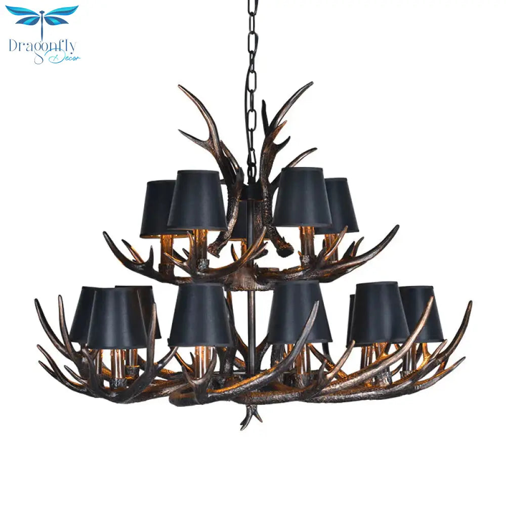 Traditional Tapered Shaped Hanging Lamp 4/6/10 Bulbs Resin Chandelier Light Fixture In Black For