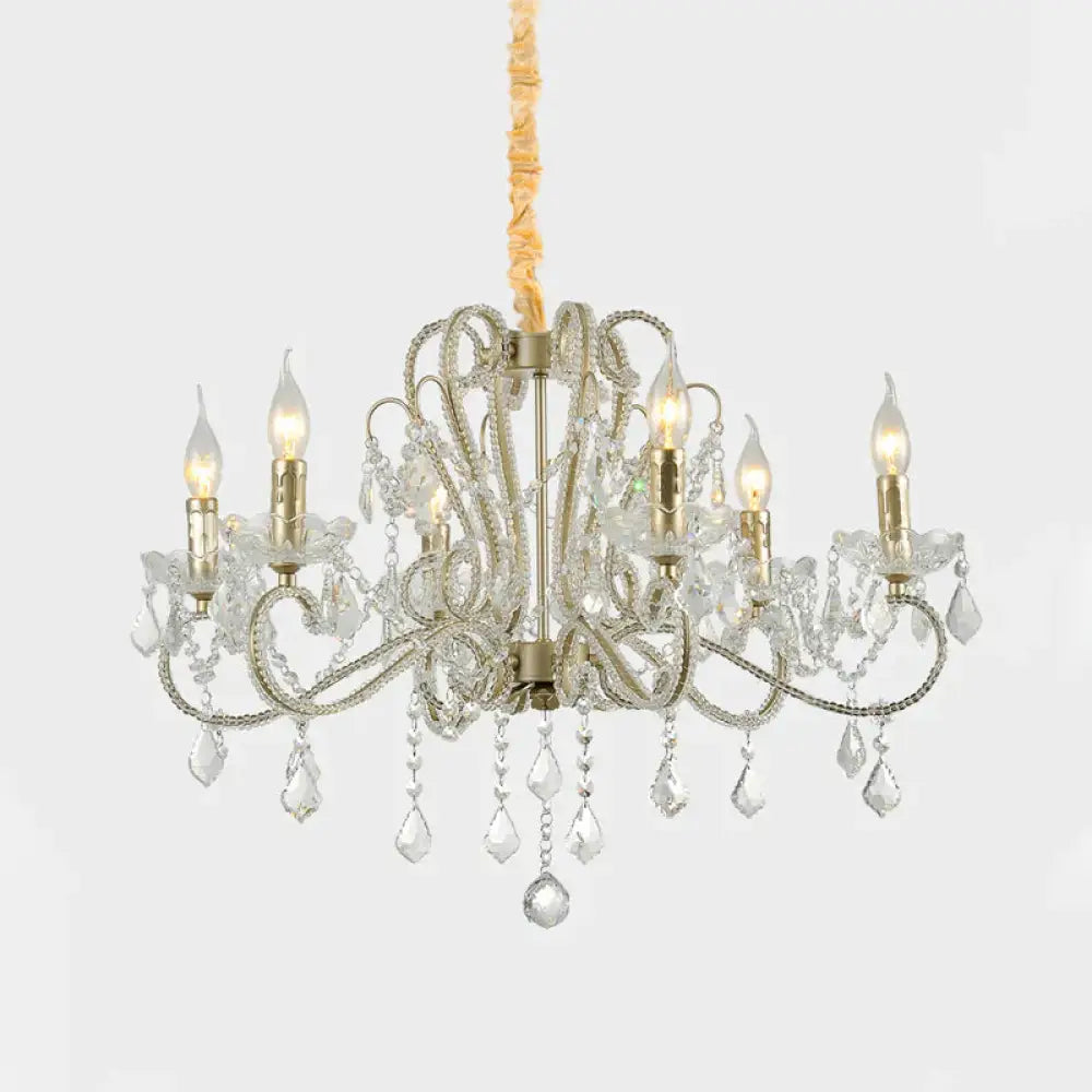 Traditionalism Candelabra Chandelier 6 - Bulb Clear Crystal Hanging Light Fixture With Metal