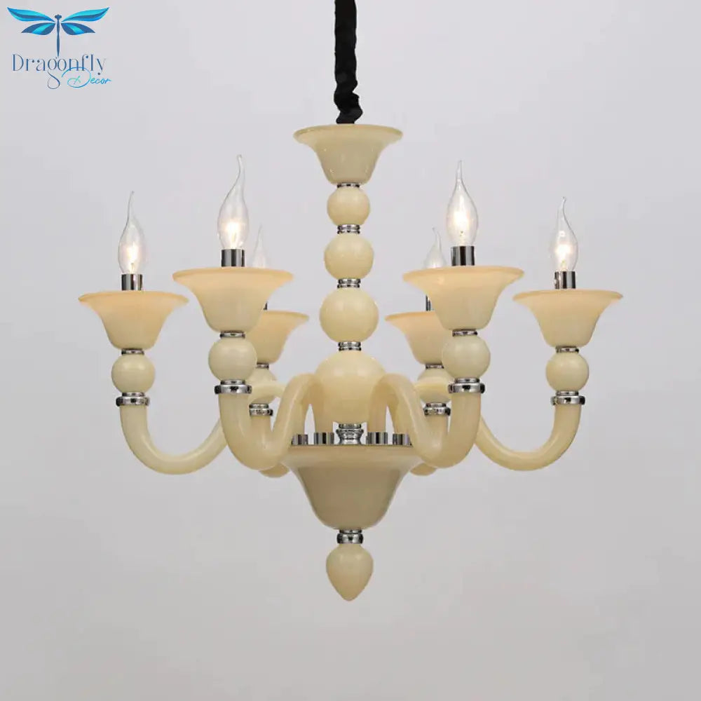 Traditionary Beige/Purple/Blue Glass Hanging Lamp With 10 Bulbs