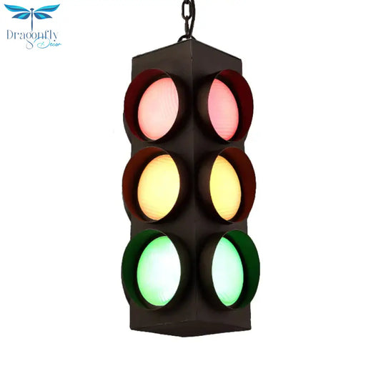 Traffic Light Restaurant Pendant Lamp Metal Antique Creative Chandelier In Black Finish