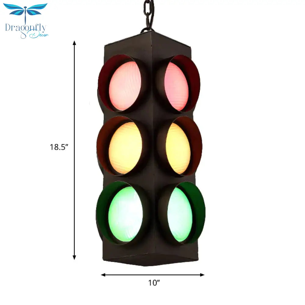 Traffic Light Restaurant Pendant Lamp Metal Antique Creative Chandelier In Black Finish