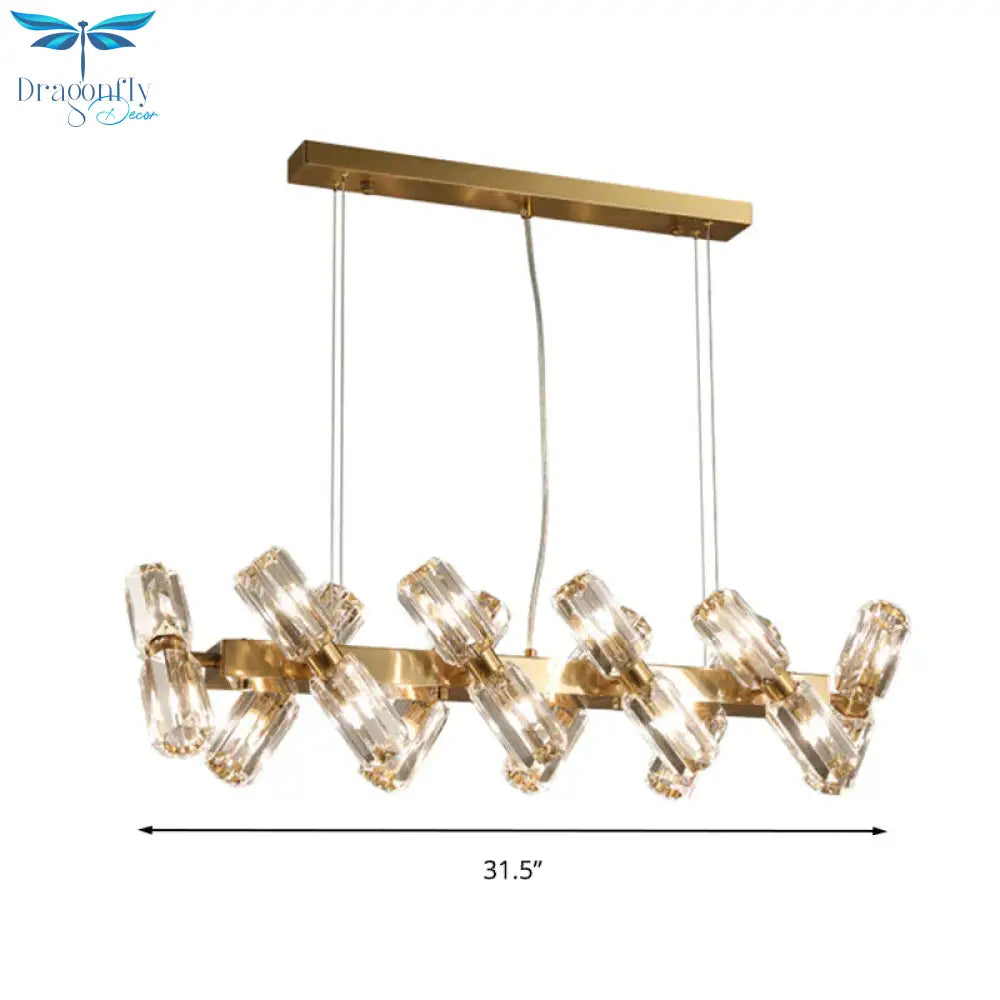 Tubular Chandelier Lamp Traditionary Beveled Crystal 12/16 Bulbs Gold Hanging Pendant Light