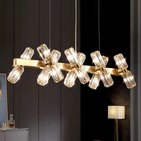 Tubular Chandelier Lamp Traditionary Beveled Crystal 12/16 Bulbs Gold Hanging Pendant Light 16 /