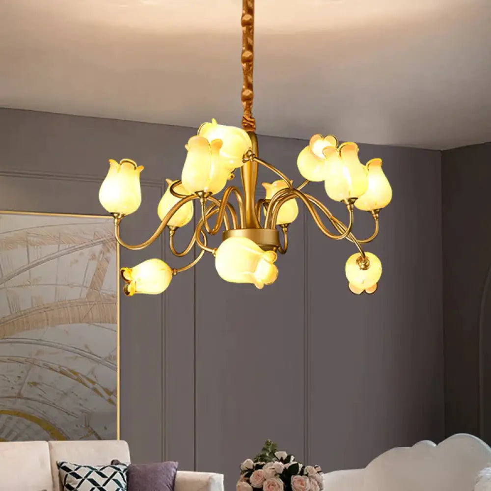 Tulip Bedroom Ceiling Chandelier American Garden Metal 12 Heads Gold Led Pendant Light Fixture