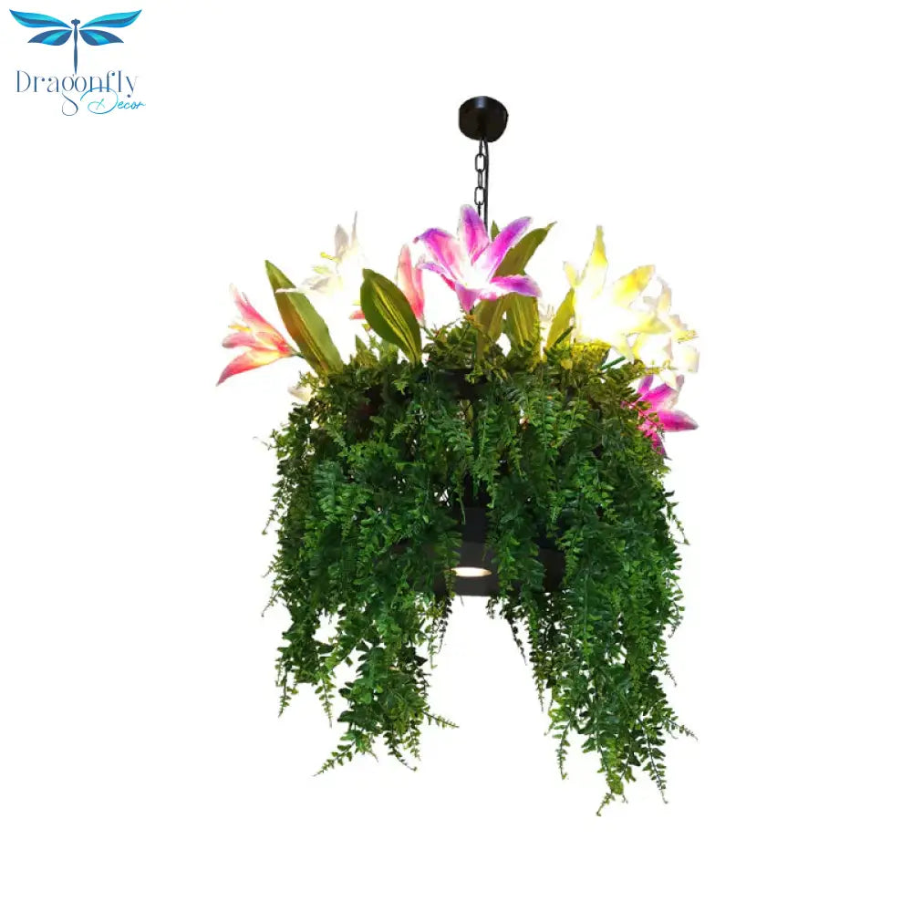 Tulip/Lily Dining Room Hanging Light Kit Farm Metal 10 Heads Red/White Chandelier Lighting Fixture