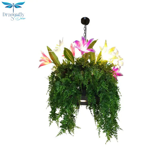 Tulip/Lily Dining Room Hanging Light Kit Farm Metal 10 Heads Red/White Chandelier Lighting Fixture