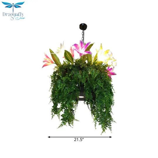 Tulip/Lily Dining Room Hanging Light Kit Farm Metal 10 Heads Red/White Chandelier Lighting Fixture