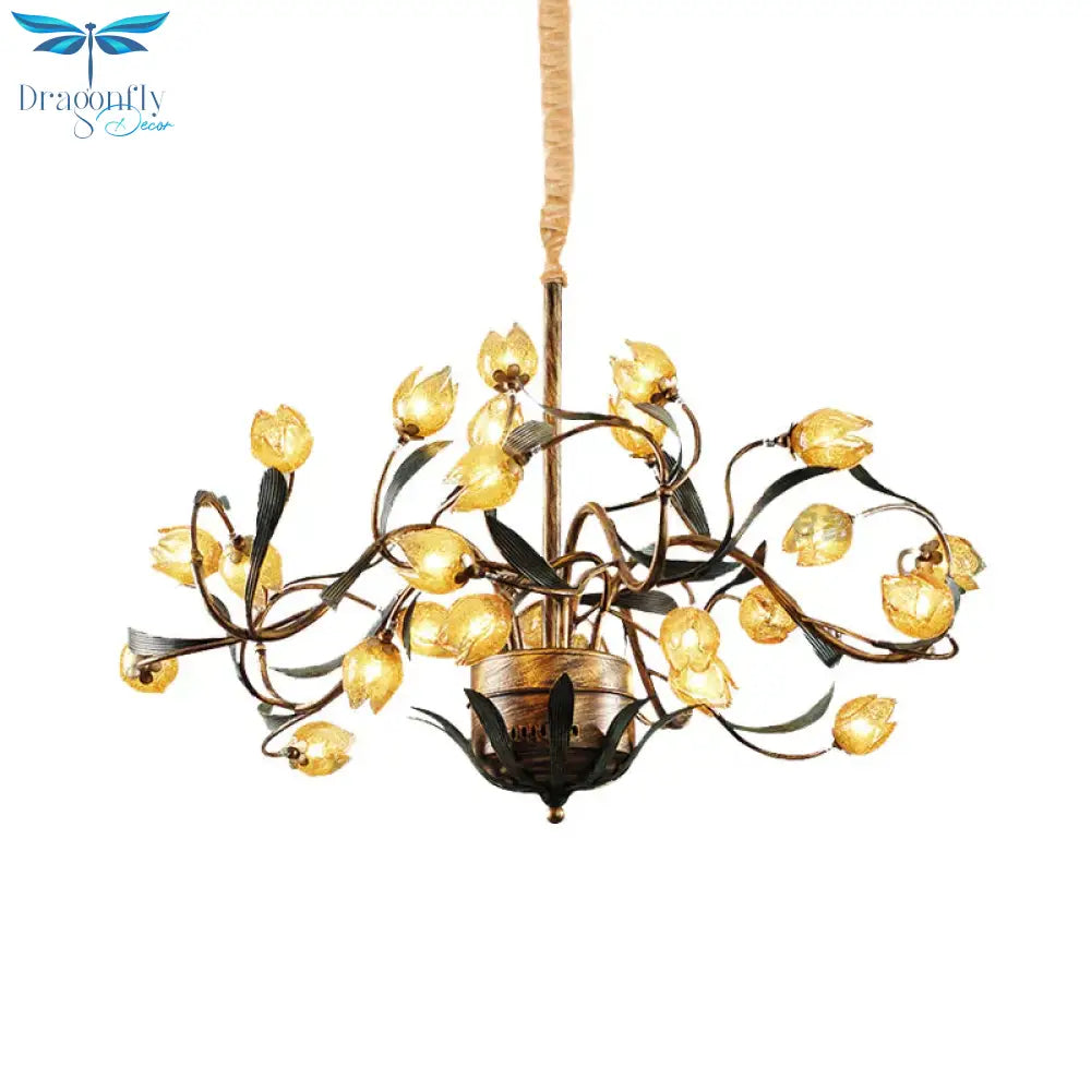 Tulip Metal Chandelier Light Pastoral 25 Bulbs Living Room Led Pendant Lighting Fixture In Brass