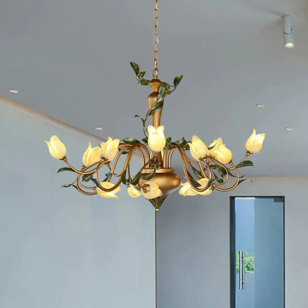 Tulip Metal Chandelier Pendant Light Romantic Pastoral 15 Heads Living Room Led Suspension Lighting