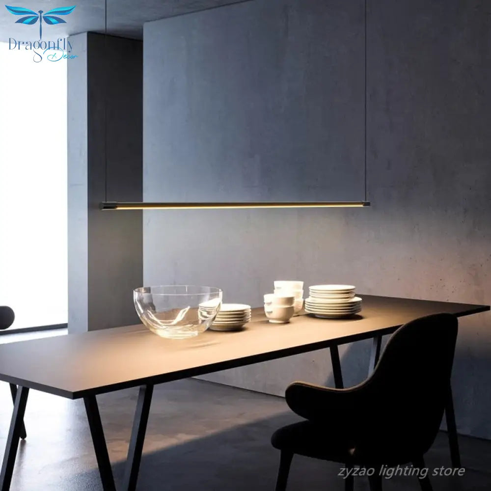 Ultra Slim Restaurant Dining Table Strip Pendant Lamp Led Office Modern Lights Designer Hanging