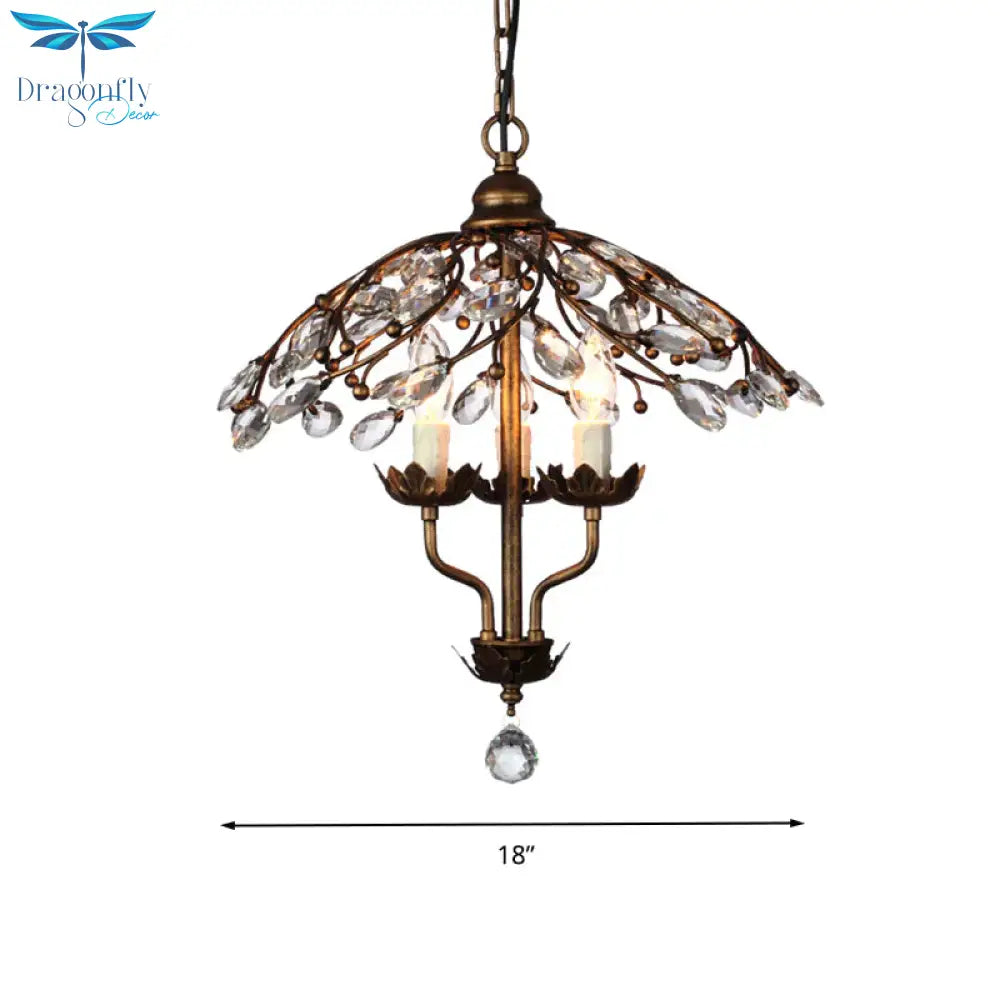 Umbrella Shape Living Room Hanging Chandelier Leaf Crystal 2 Heads Brass Light Kit