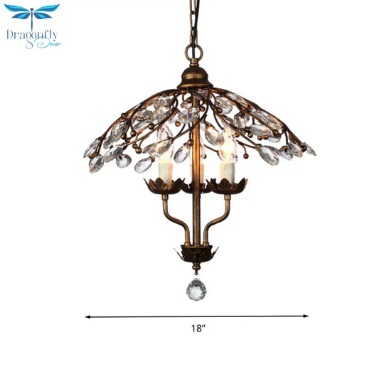 Umbrella Shape Living Room Hanging Chandelier Leaf Crystal 2 Heads Brass Light Kit