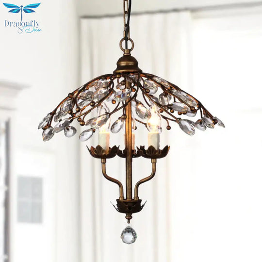 Umbrella Shape Living Room Hanging Chandelier Leaf Crystal 2 Heads Brass Light Kit