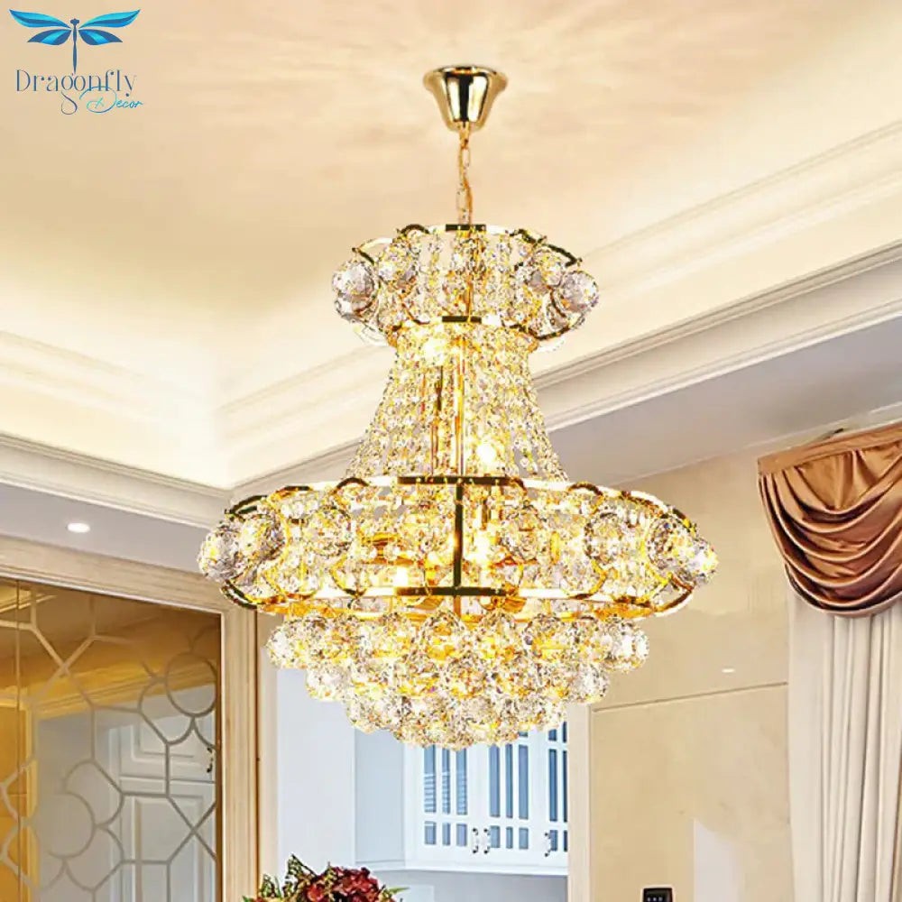 Urn Shaped Crystal Chandelier Baroque 6 - Light Dining Room Ceiling Pendant In Gold
