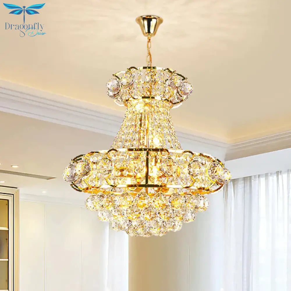 Urn Shaped Crystal Chandelier Baroque 6 - Light Dining Room Ceiling Pendant In Gold
