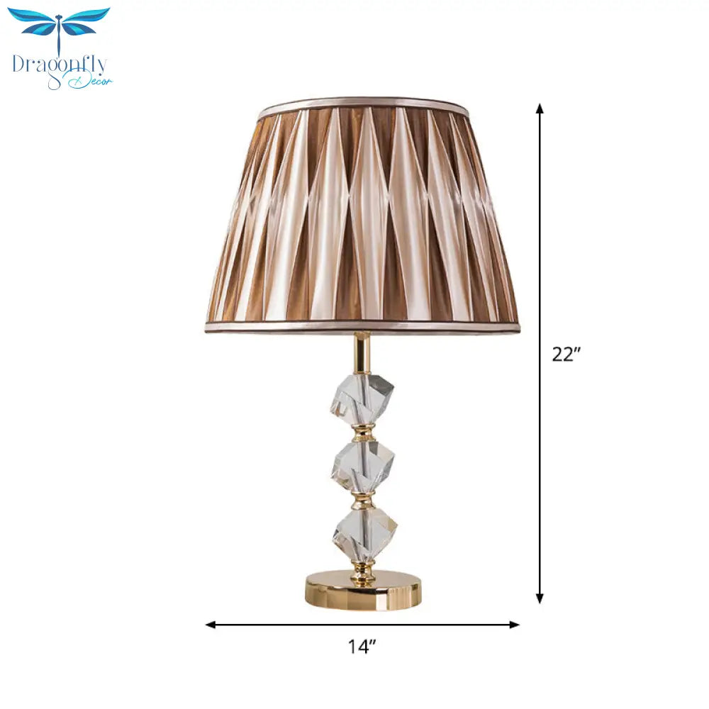Valentina - Pleated Shade Nightstand Light: Minimal Brown Fabric Lamp