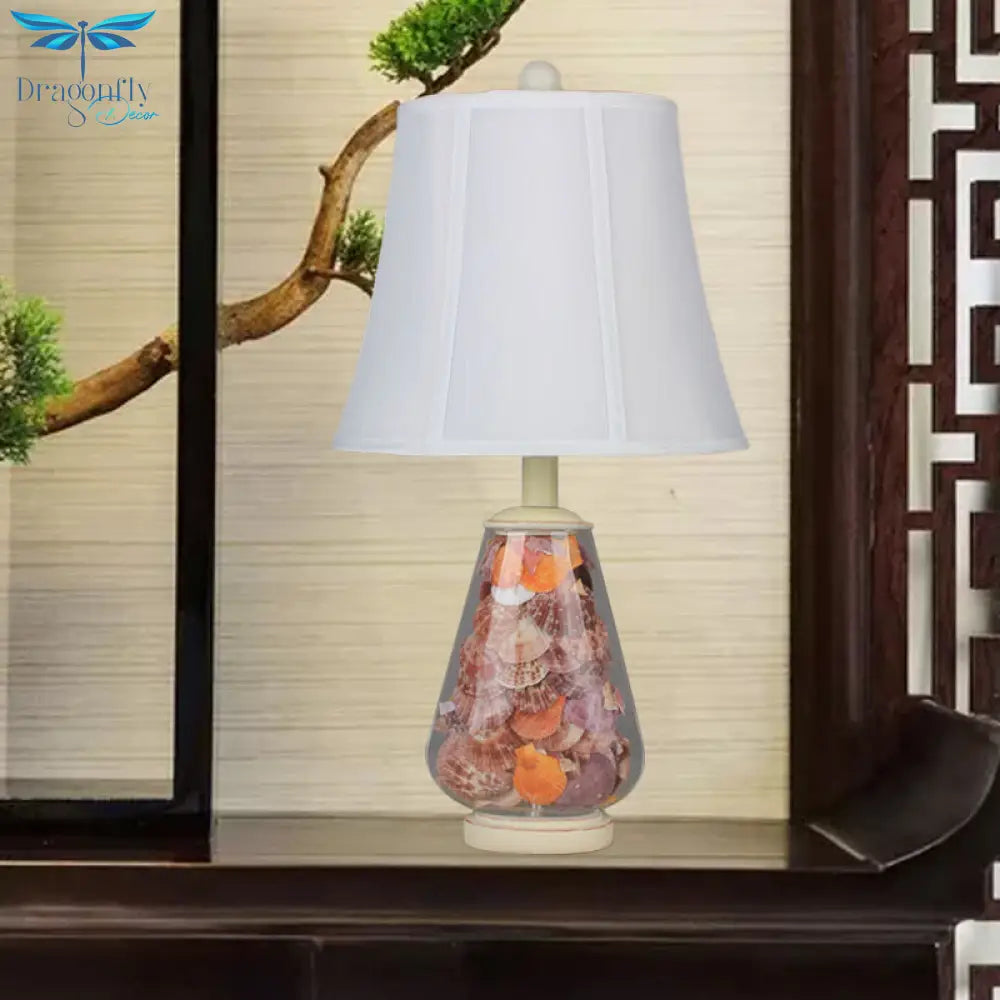 Valeria - Vintage White Flared Shade Night Light Countryside Fabric 1 Bulb 12/16 Wide Bedside Table