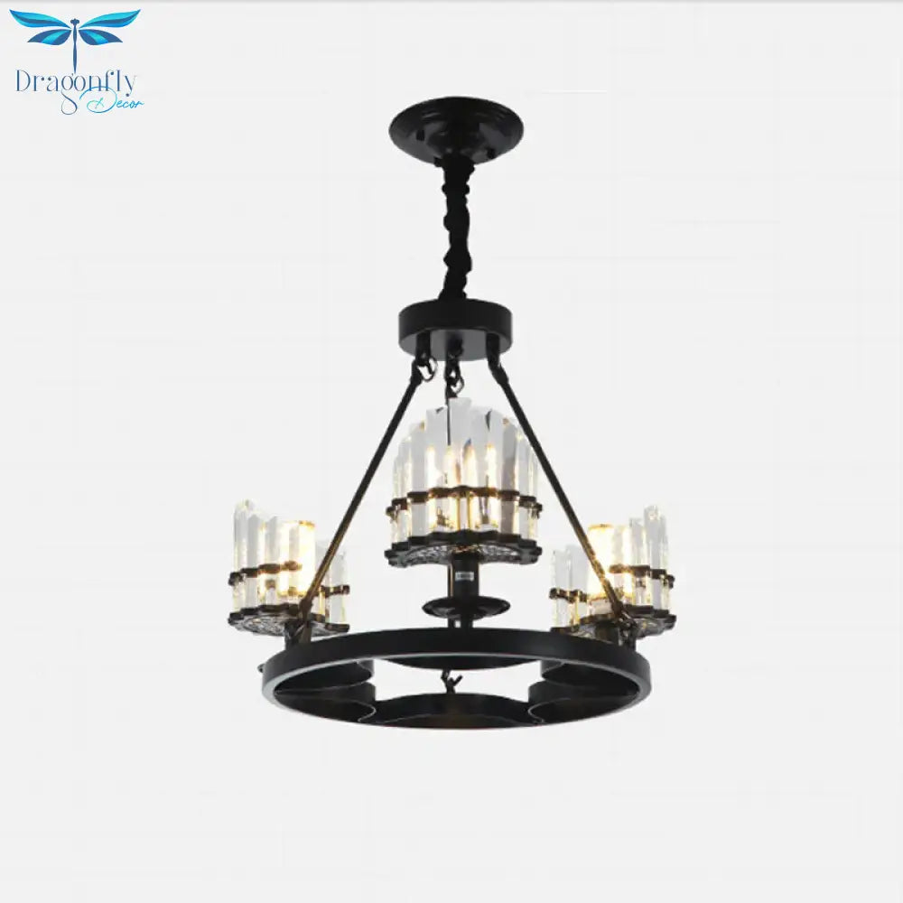 Vintage Circular Industrial Design Crystal Chandelier For Living Room Dining