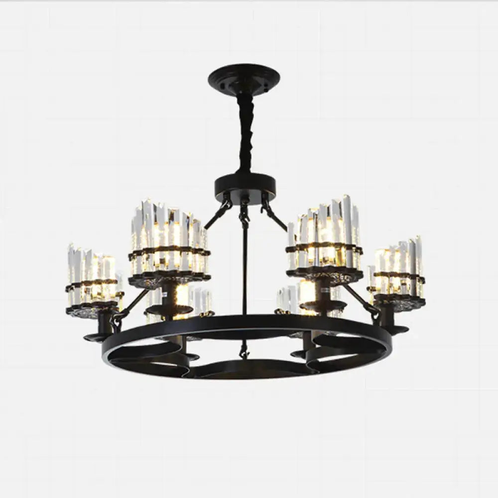 Vintage Circular Industrial Design Crystal Chandelier For Living Room Dining 6 / Black