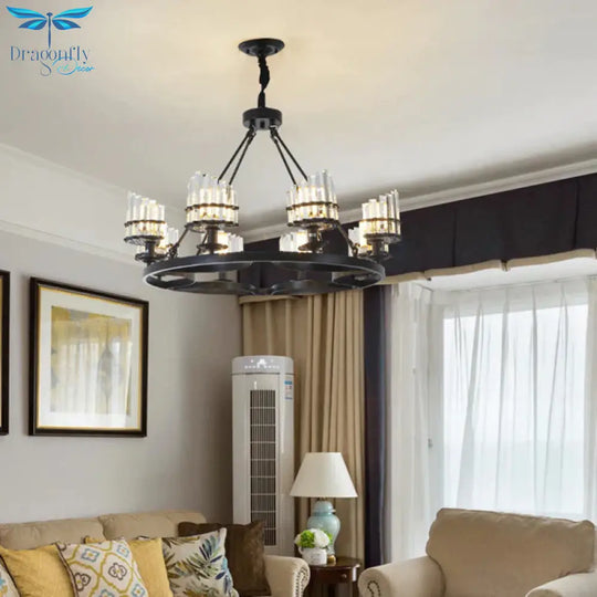 Vintage Circular Industrial Design Crystal Chandelier For Living Room Dining