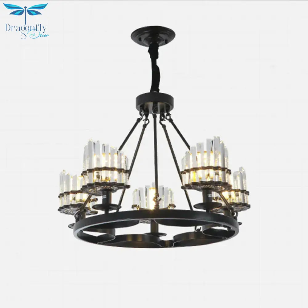 Vintage Circular Industrial Design Crystal Chandelier For Living Room Dining