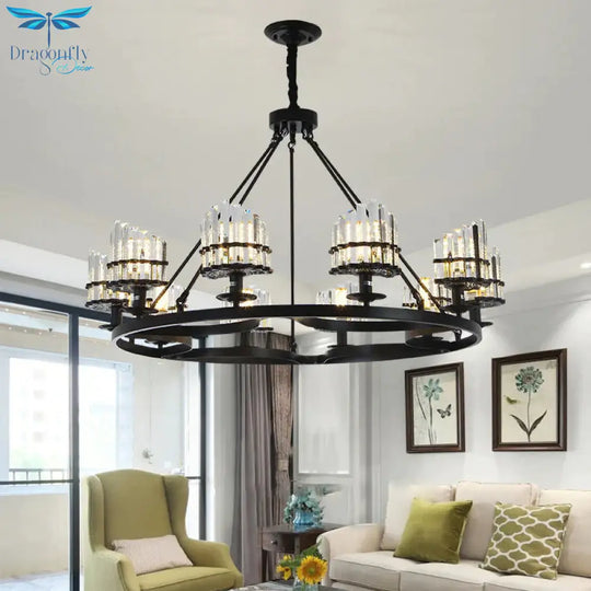 Vintage Circular Industrial Design Crystal Chandelier For Living Room Dining