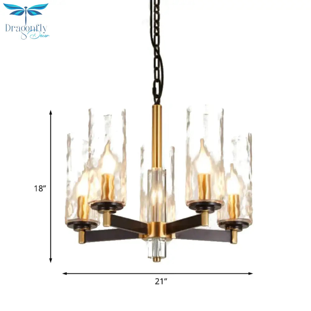 Vintage Cylinder Chandelier Lighting Fixture 3/5/6 Bulbs Clear Water Glass Pendant Lamp In Black