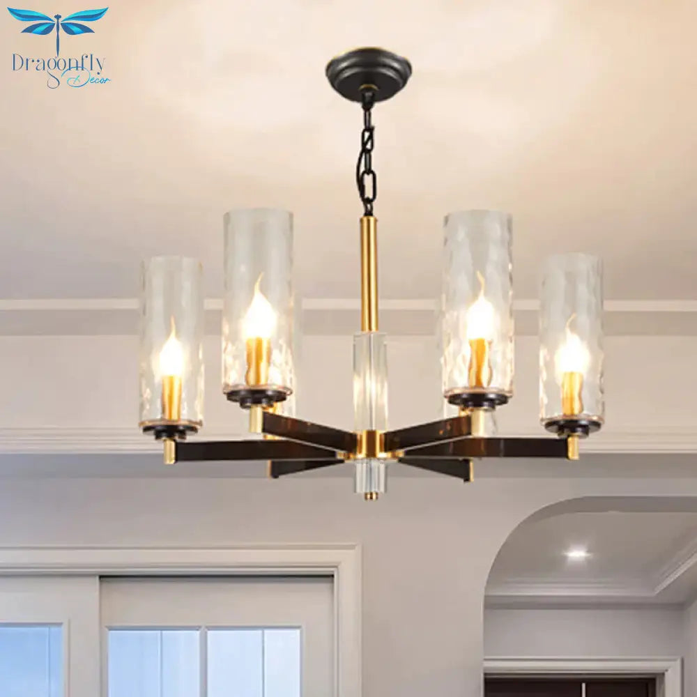 Vintage Cylinder Chandelier Lighting Fixture 3/5/6 Bulbs Clear Water Glass Pendant Lamp In Black