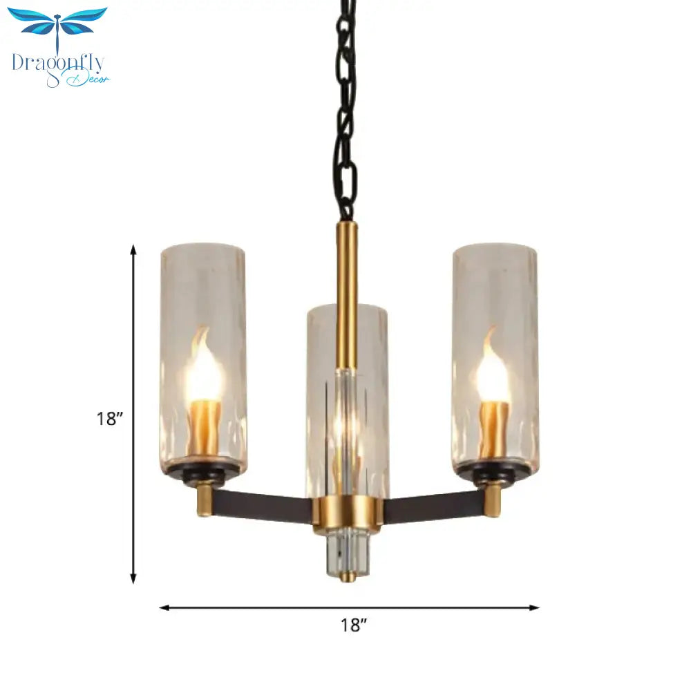 Vintage Cylinder Chandelier Lighting Fixture 3/5/6 Bulbs Clear Water Glass Pendant Lamp In Black